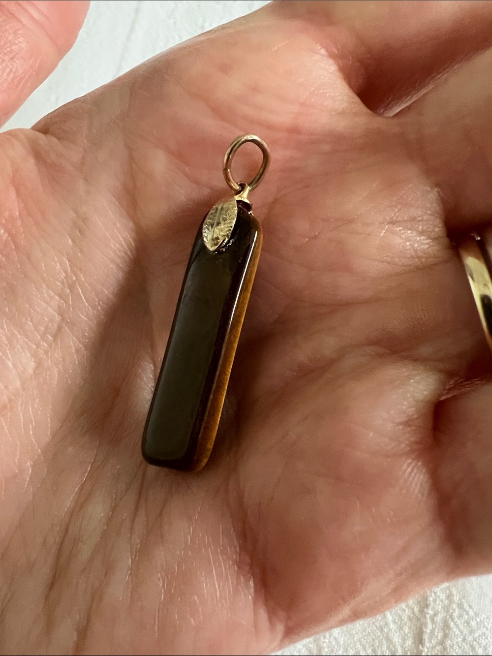 Tiger's Eye Pendant with gold tone leaf bail
